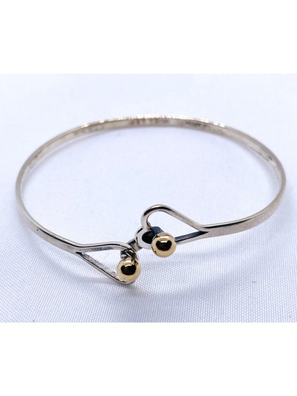 Tiffany & Co Sterling Silver 925 14K Trim Bangle Double Heart 6.25"